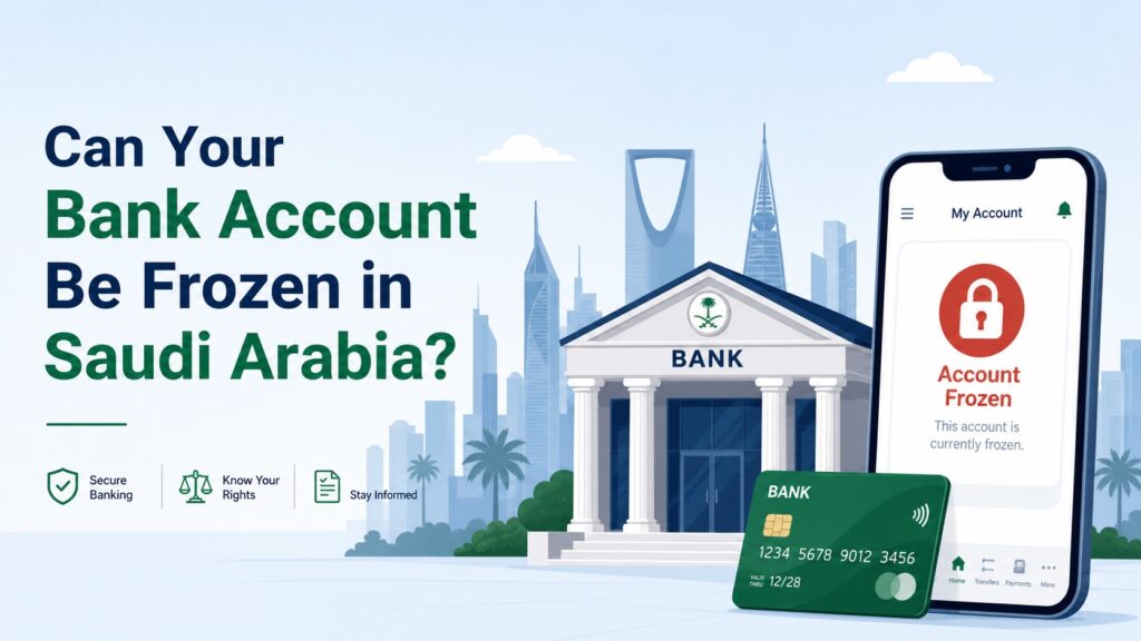 frozen bank account in Saudi Arabia with lock icon on banking app
